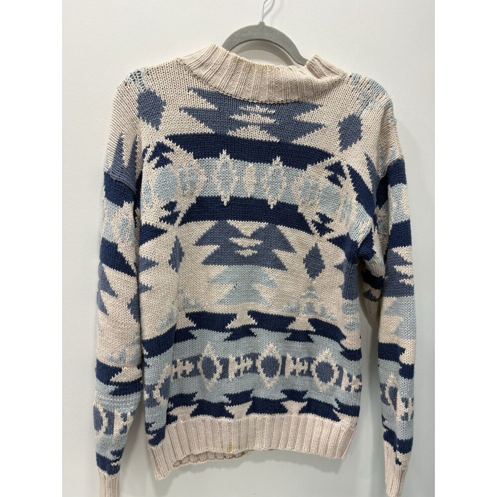 Vintage 90s Nuovo Sweater Women’s M Blue Navy Aztec Western Retro  Cotton Raime